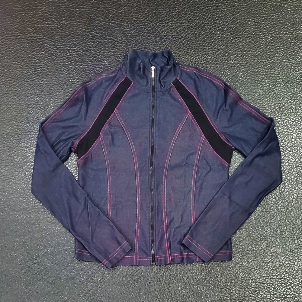 *NWOT* Bebe Sport Denim/Black Mesh/Rouge Stiching Full Zip Jacket - Medium.
